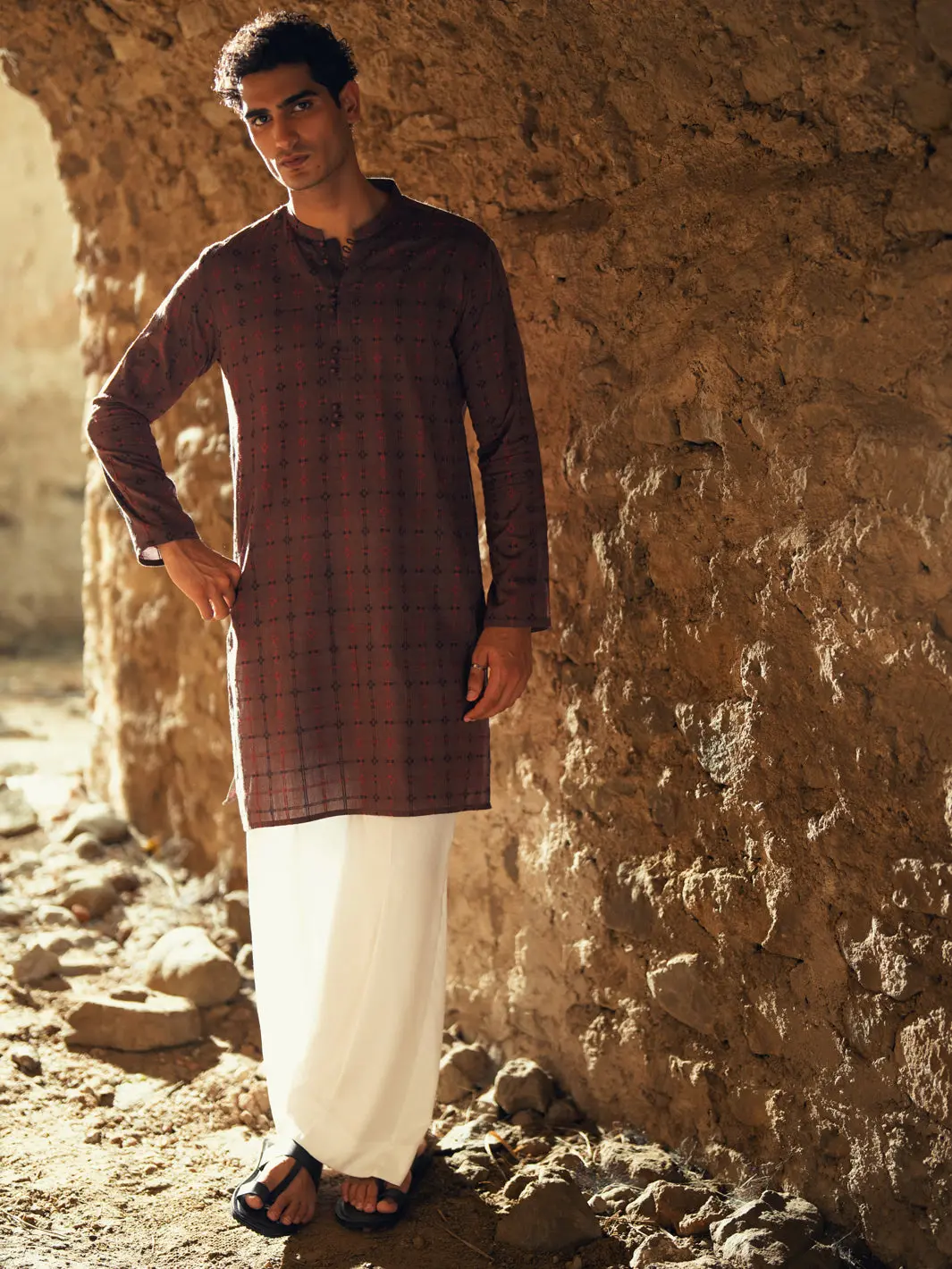 Brown Cotton Semi-Formal Kurta - Al-K-1290 1