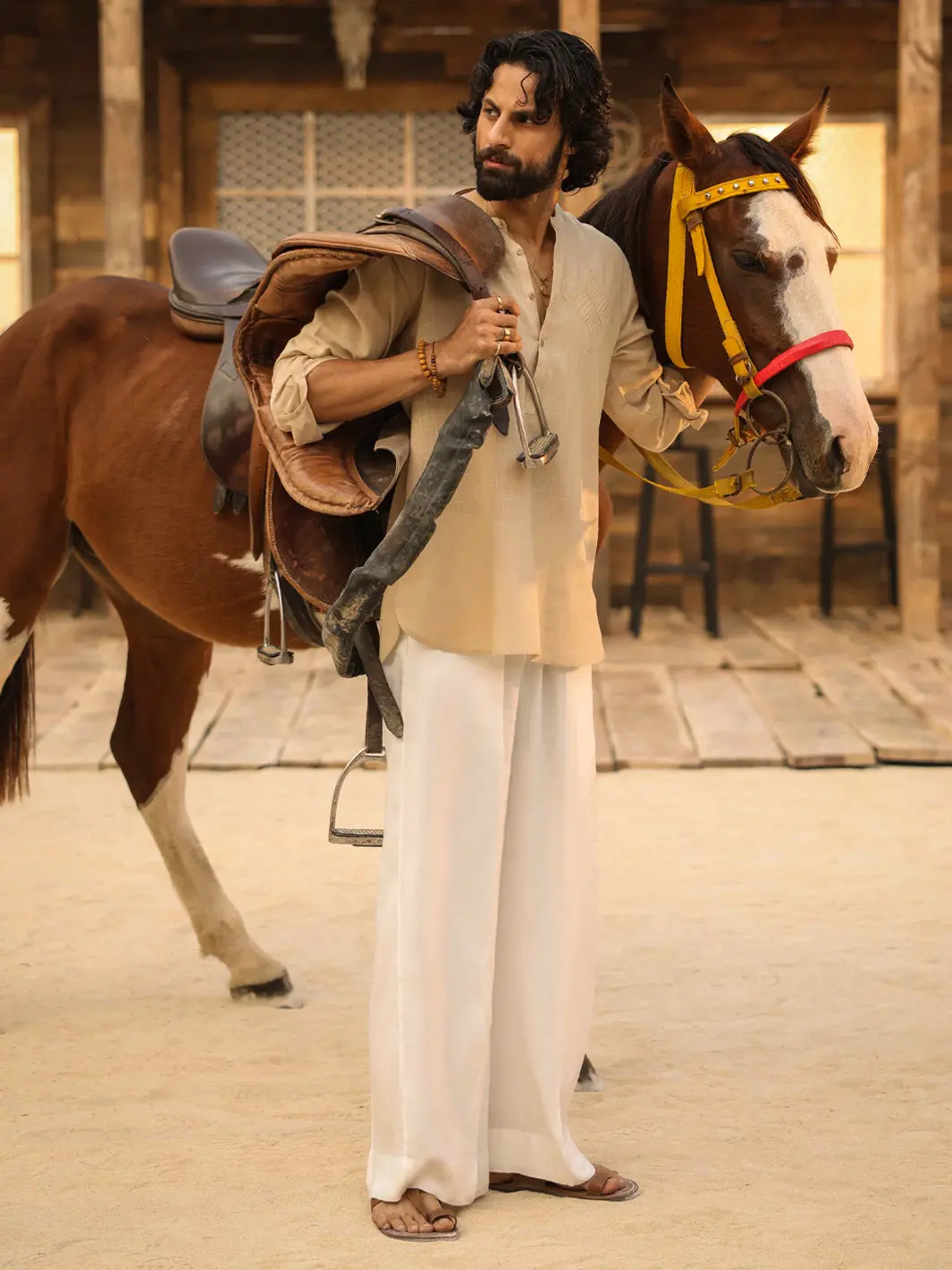 Beige Cotton Semi-Formal Kurta - Al-K-1291 1