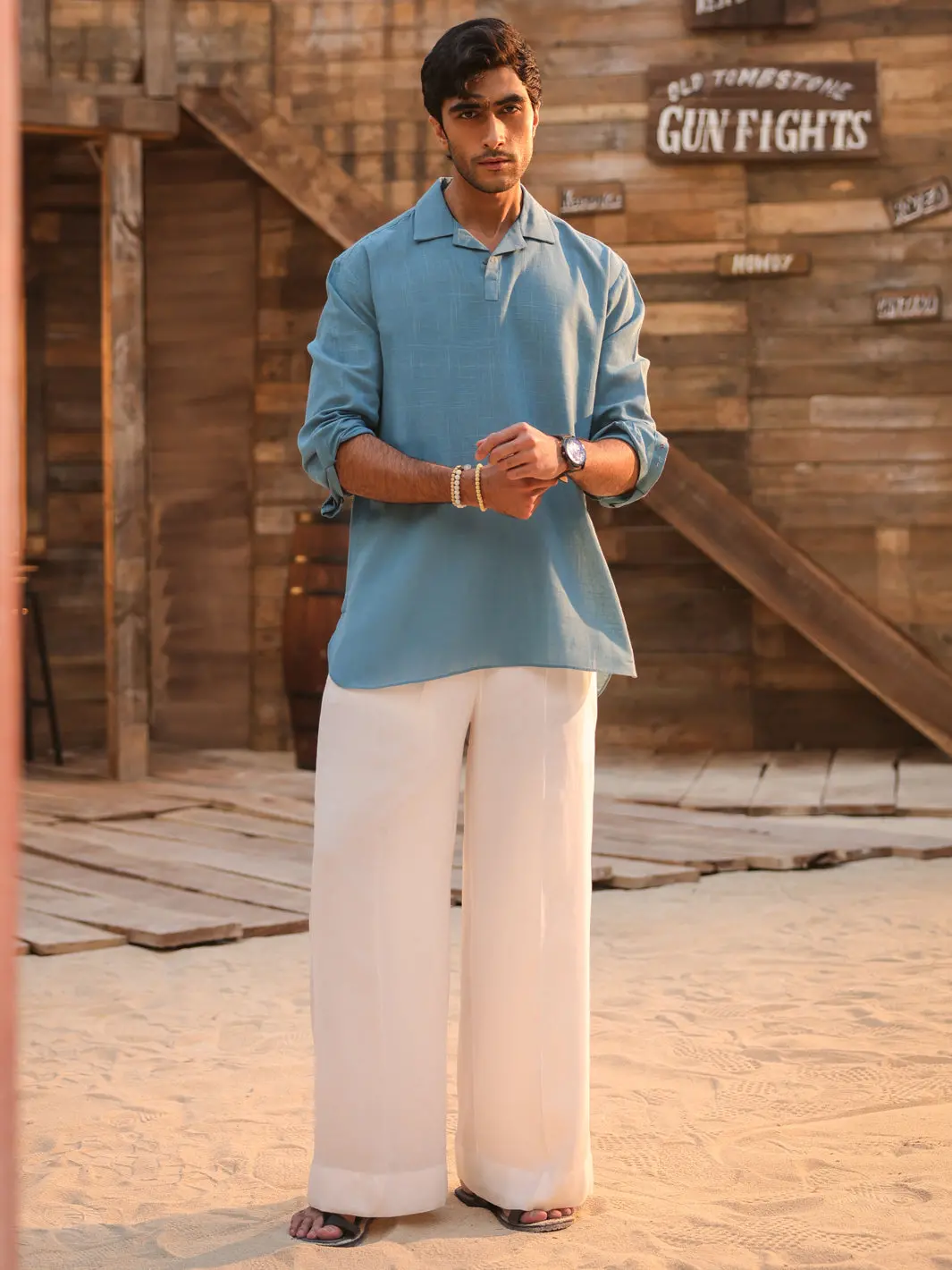 Blue Cotton Semi-Formal Kurta - Al-K-1293 1