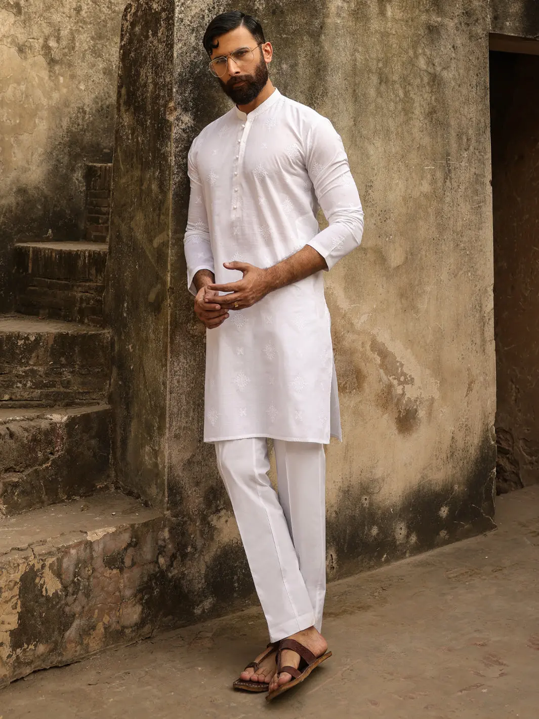White Cotton Formal Kurta - Al-K-1306A 1