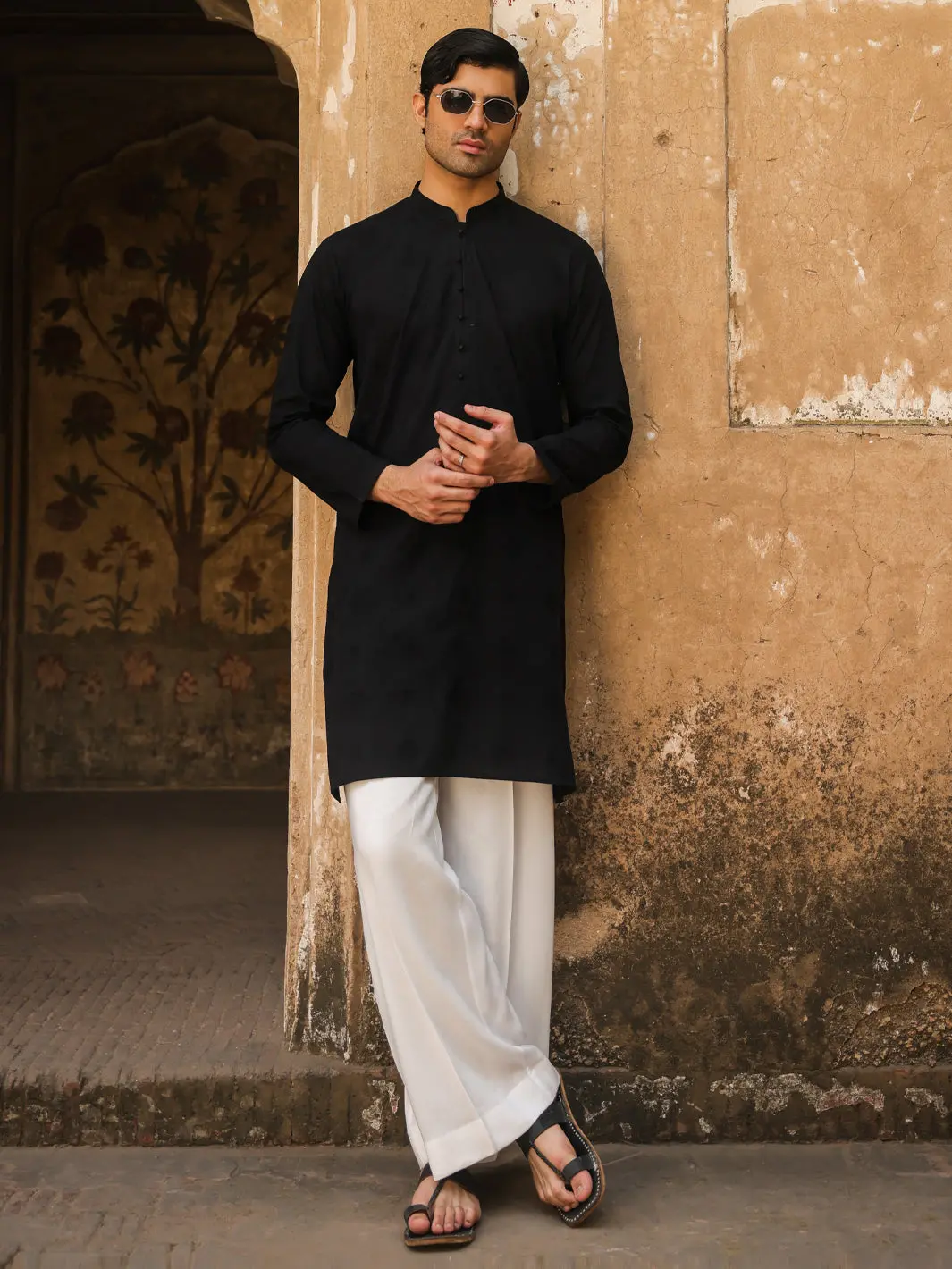 Black Cotton Formal Kurta - Al-K-1306B 1