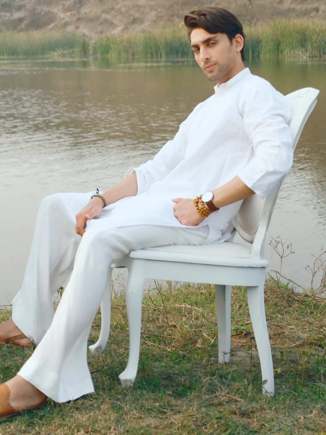White Cotton Formal Kurta - Al-K-1311A 4