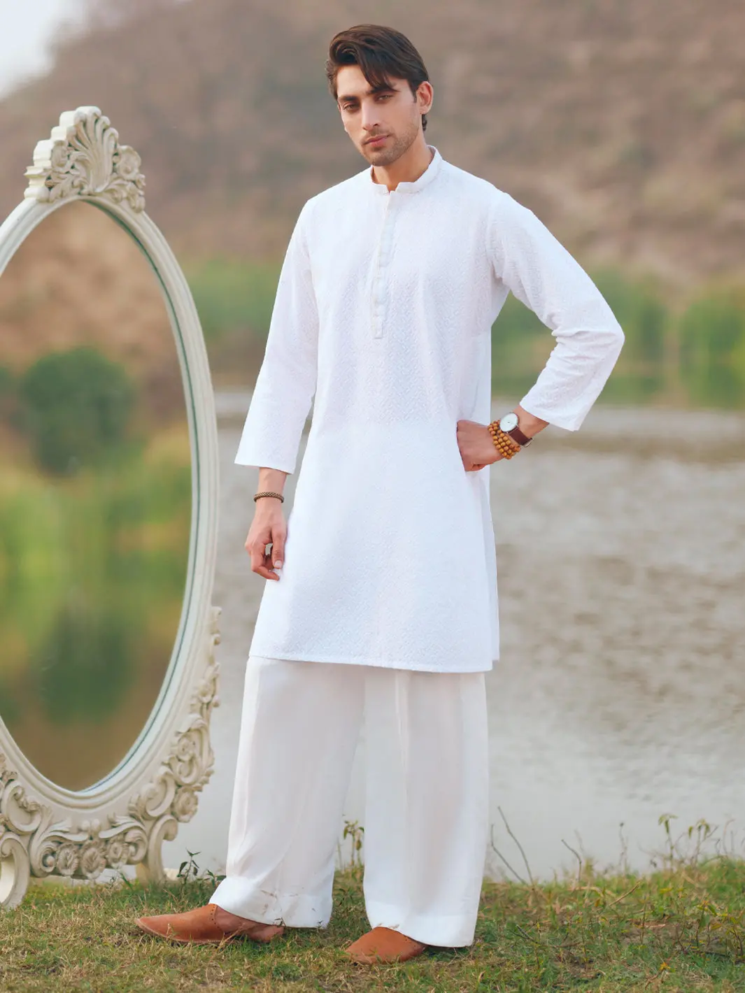 White Cotton Formal Kurta - Al-K-1311A 1