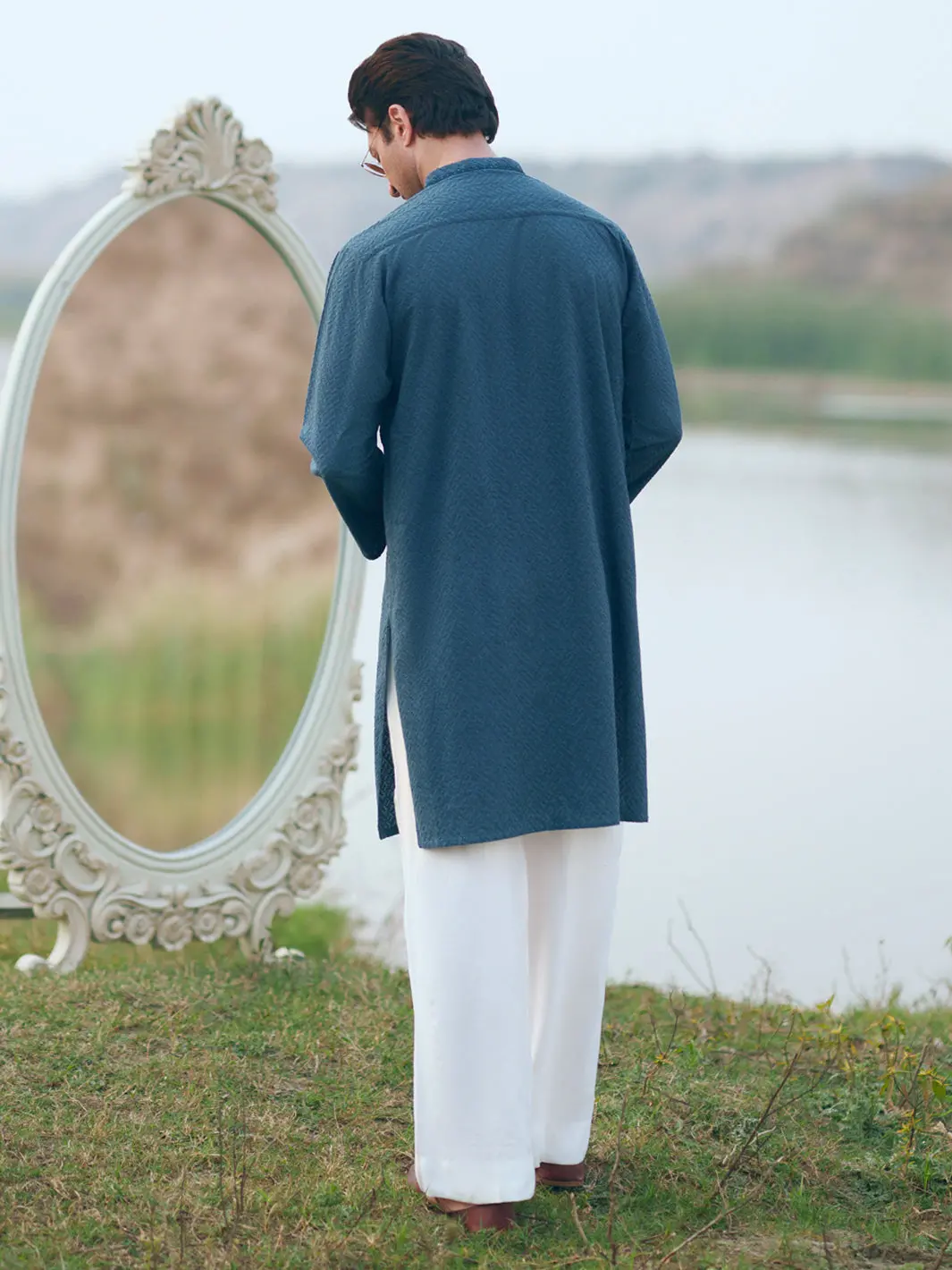Green Cotton Formal Kurta - Al-K-1311C 3