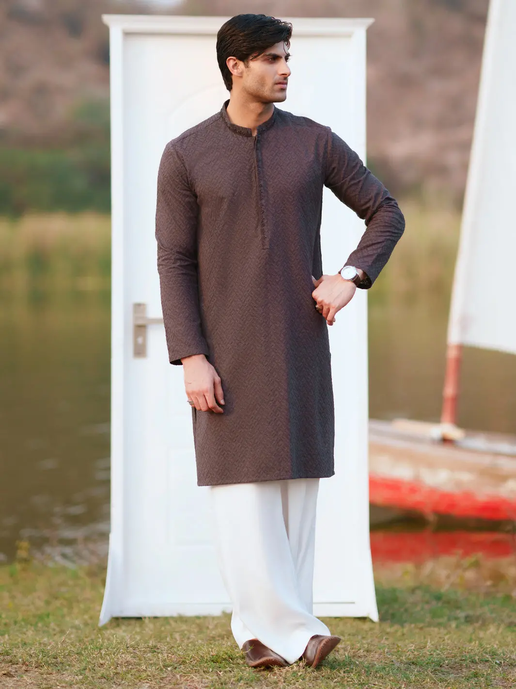 Charcoal Cotton Formal Kurta - Al-K-1311E 1