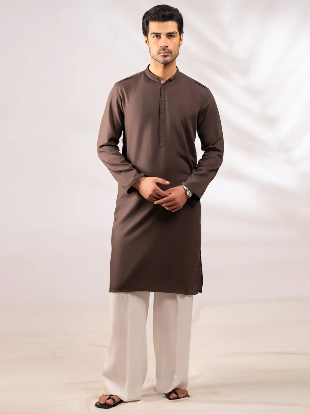 Dark Brown Cotton Cut & Sew Kurta - Al-K-1312 1