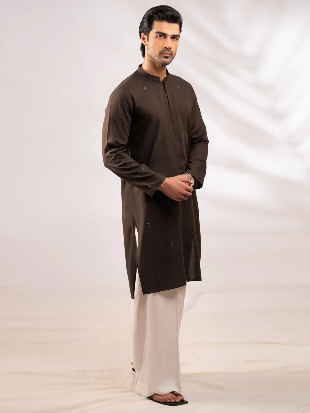 Dark Brown Cotton Cut & Sew Kurta - Al-K-1315 1