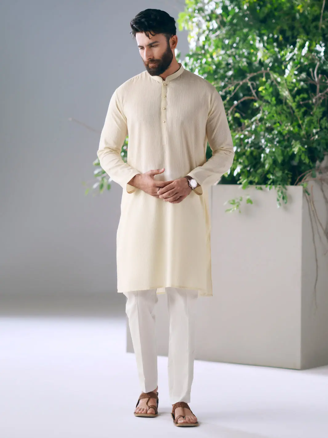 Cream Cotton Cut & Sew Kurta - Al-K-1325 1