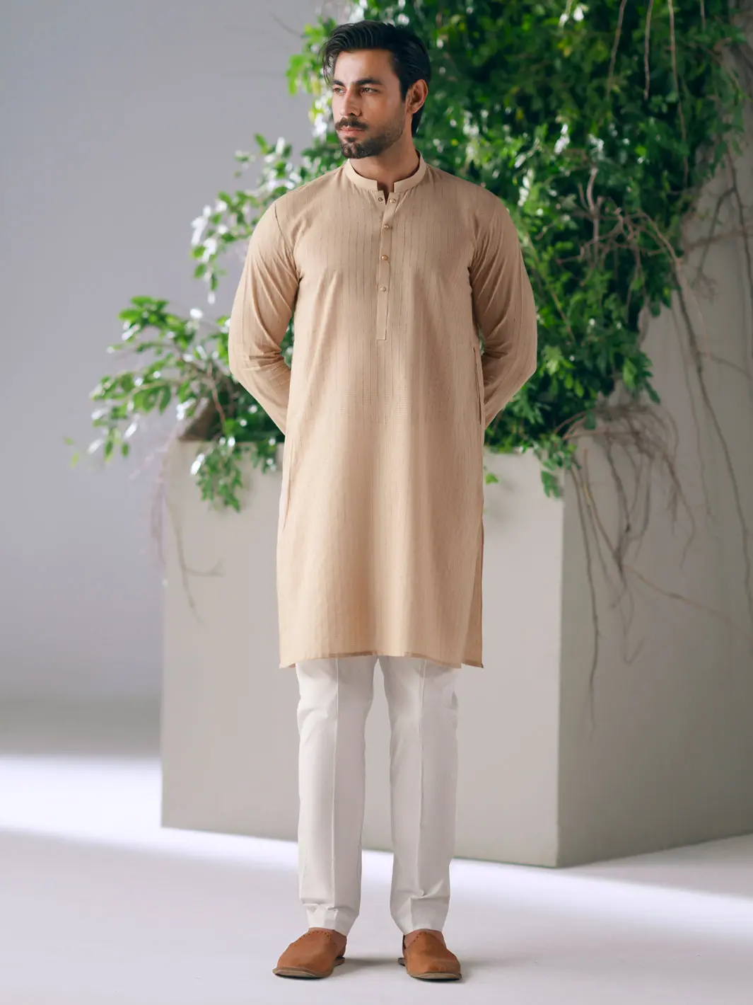 Beige Cotton Cut & Sew Kurta - Al-K-1326 1