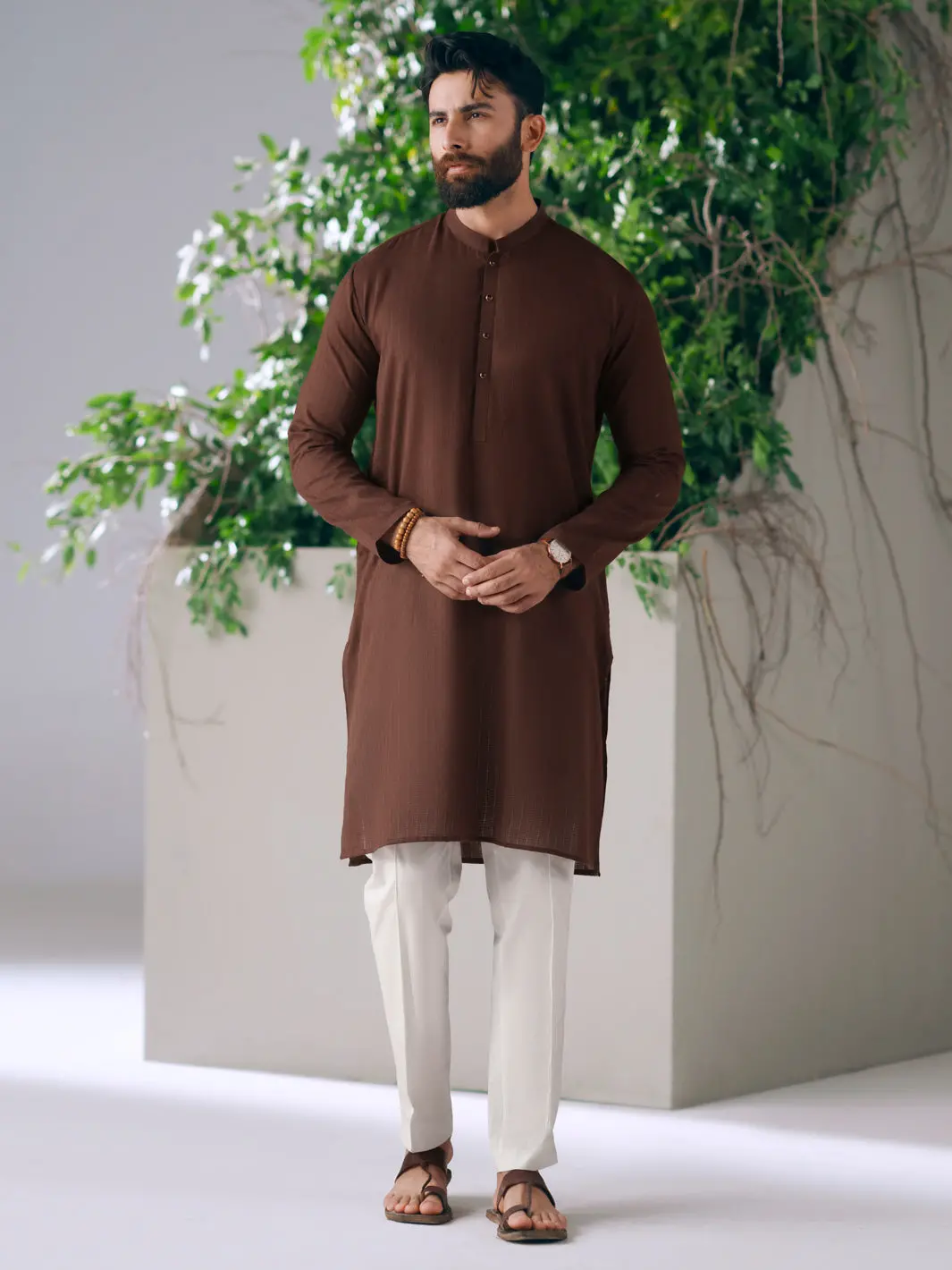 Brown Cotton Cut & Sew Kurta - Al-K-1327 1
