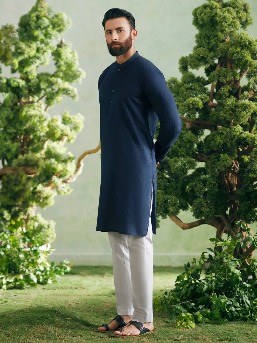 Blue Cotton Plain Kurta - Al-K-1328 1