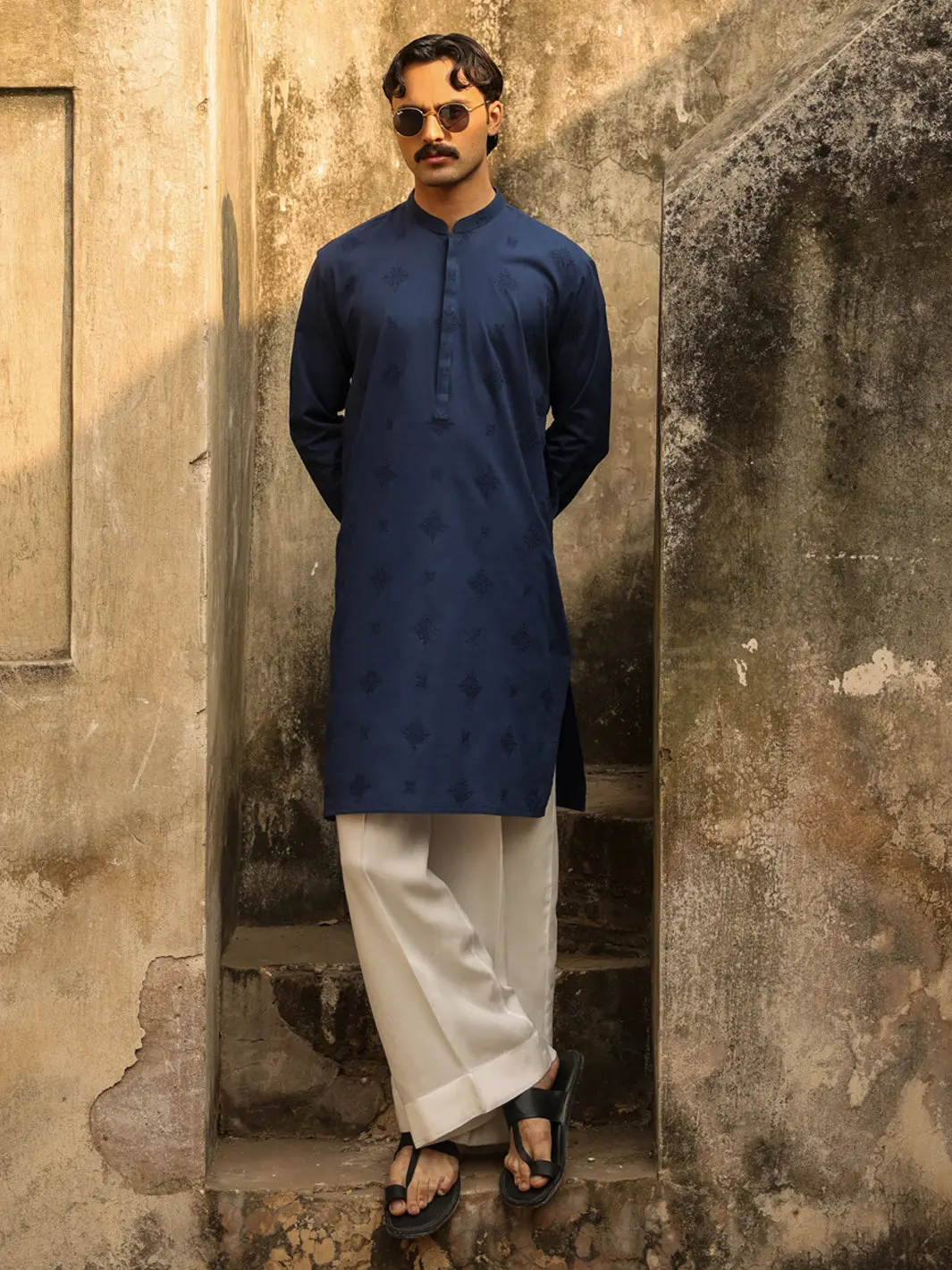 Blue Cotton Formal Kurta - Al-K-1334A 1