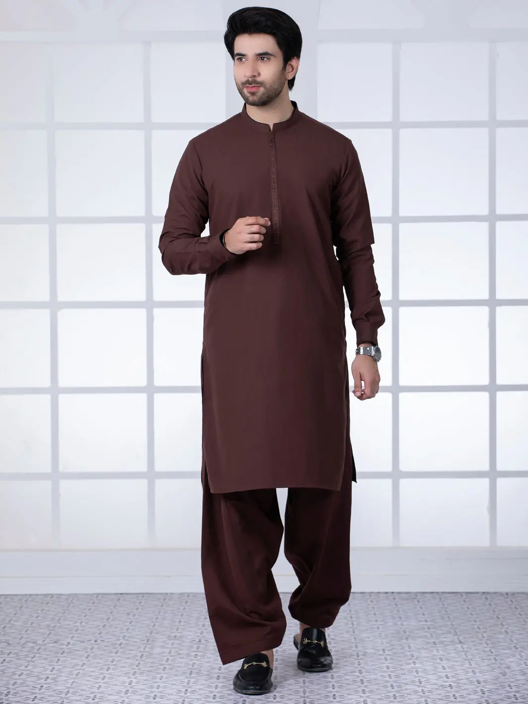 Brown Blended Kameez Shalwar - Al-Ks-2778 1