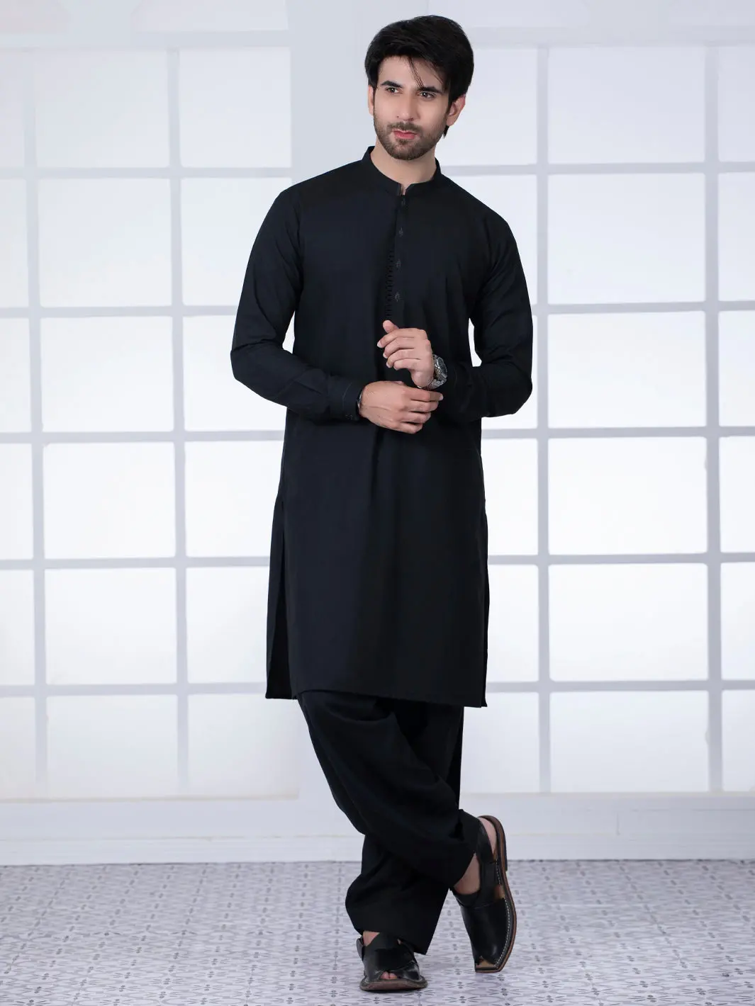 Black Blended Kameez Shalwar - Al-Ks-2779 1