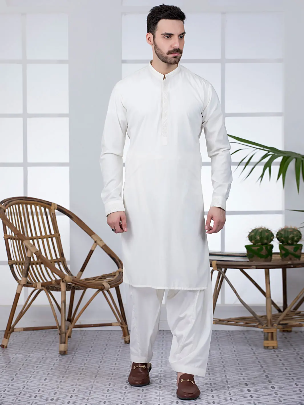 Off White Blended Kameez Shalwar - Al-Ks-2782 1