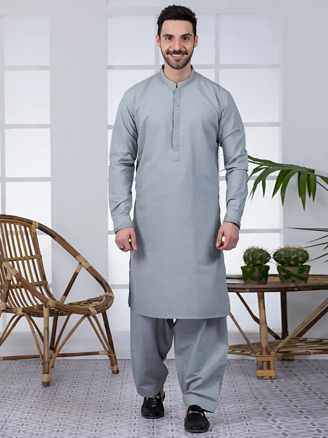Grey Blended Kameez Shalwar - Al-Ks-2784 1