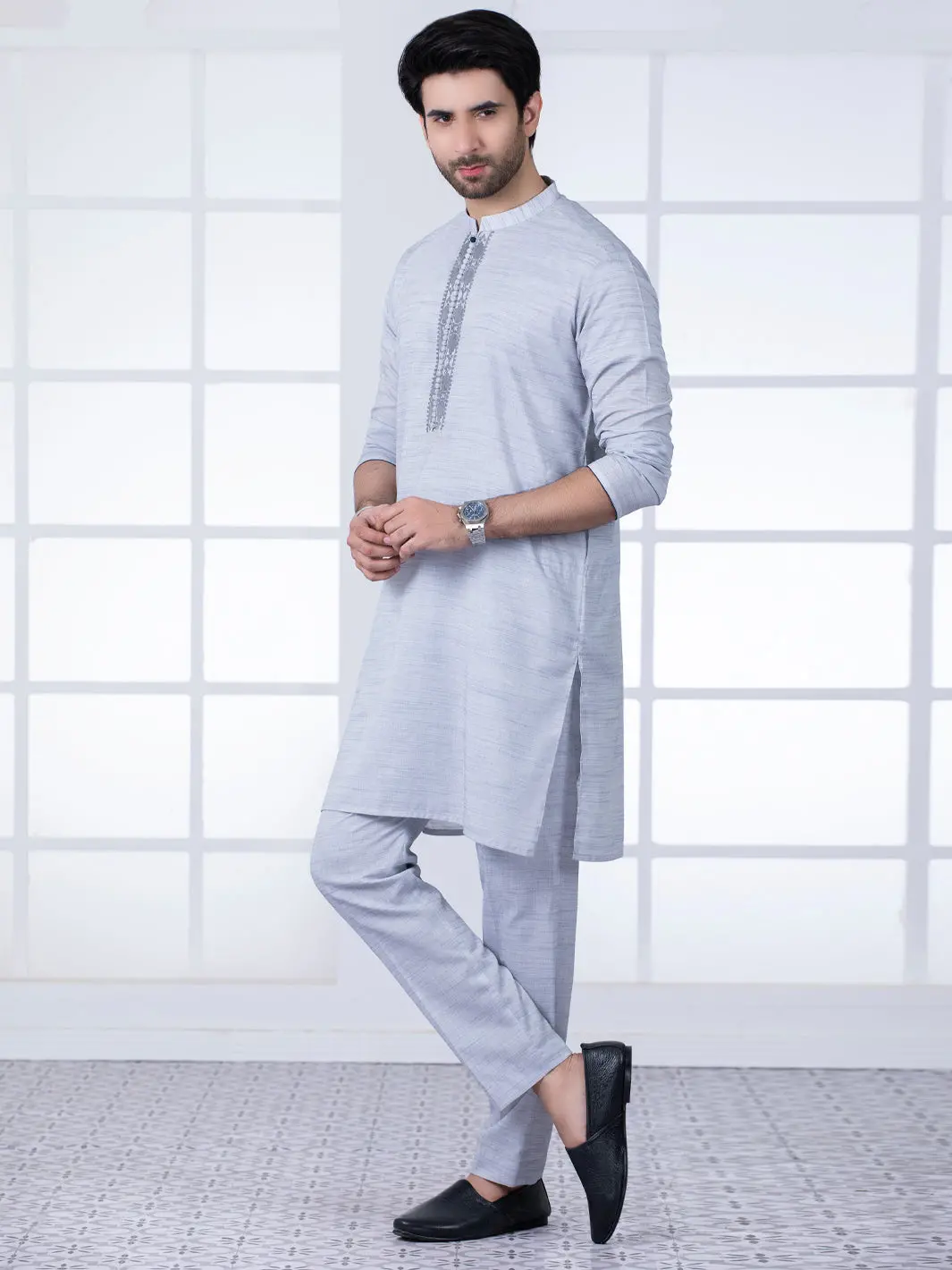 Grey Blended Kurta Trouser - Al-Kt-2791 1