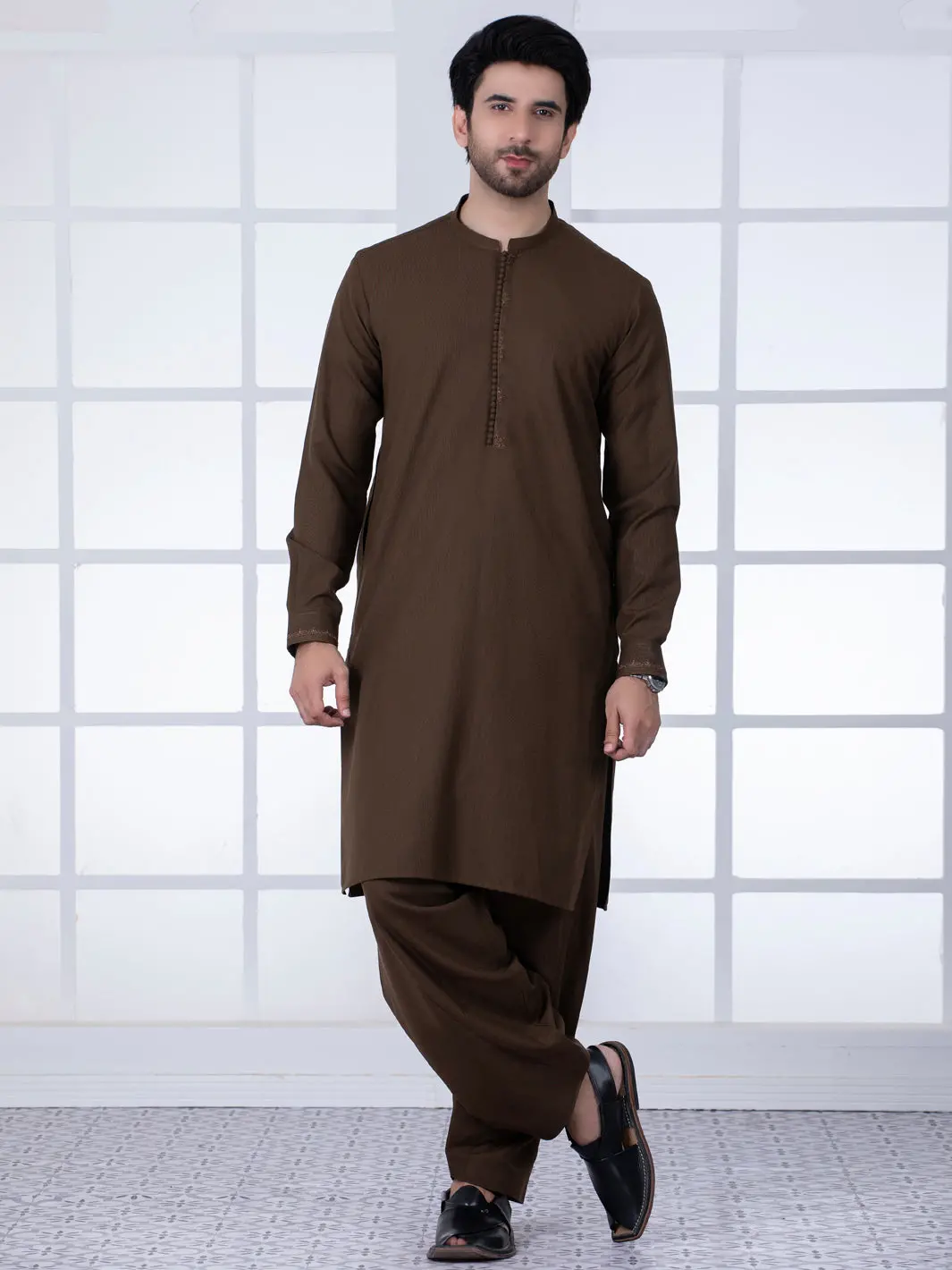 Brown Blended Kameez Shalwar - Al-Ks-2792 1