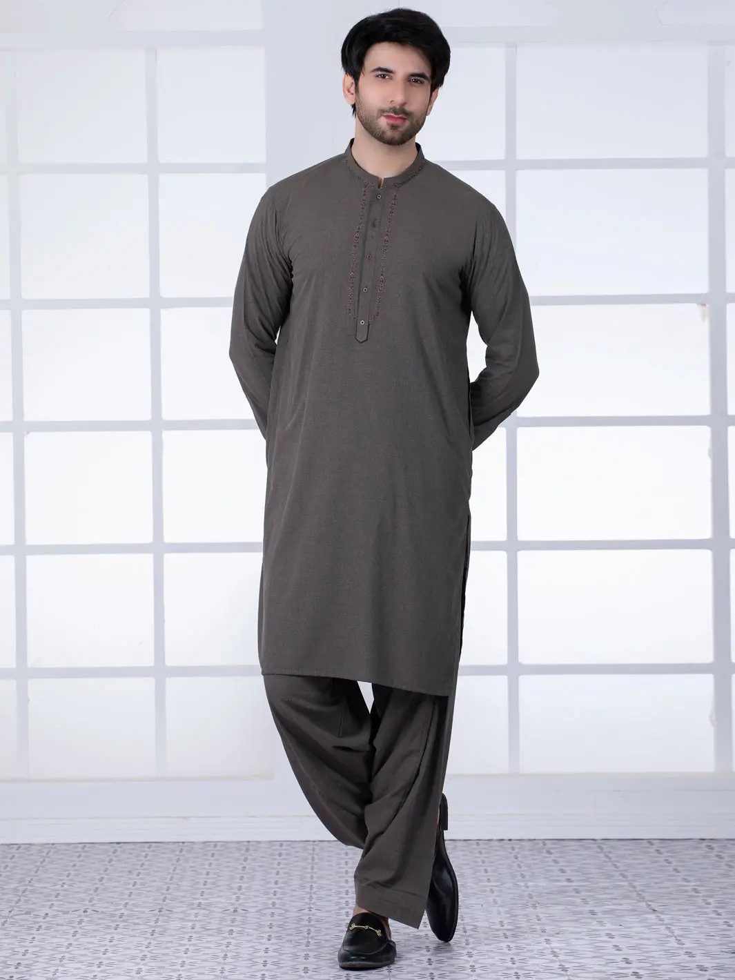 Brown Blended Kameez Shalwar - Al-Ks-2793 1