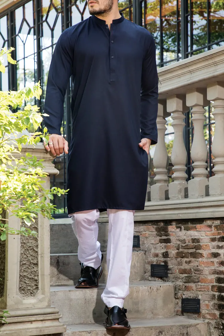 Dark Blue Blended Kurta - Al-K-715 1
