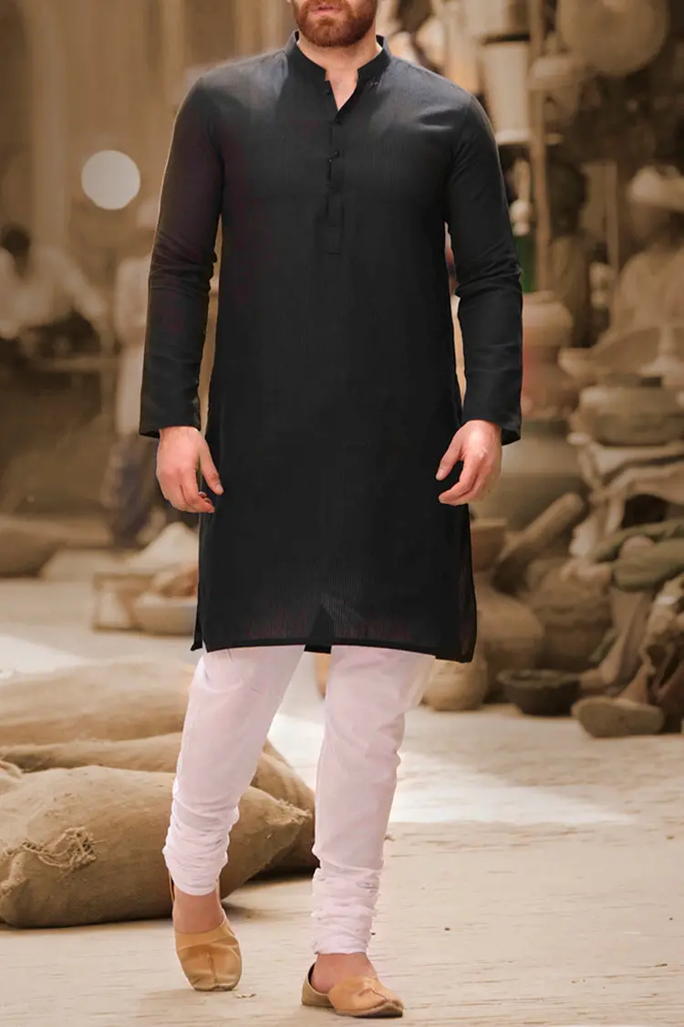 Black Cotton Kurta - Al-K-740 1