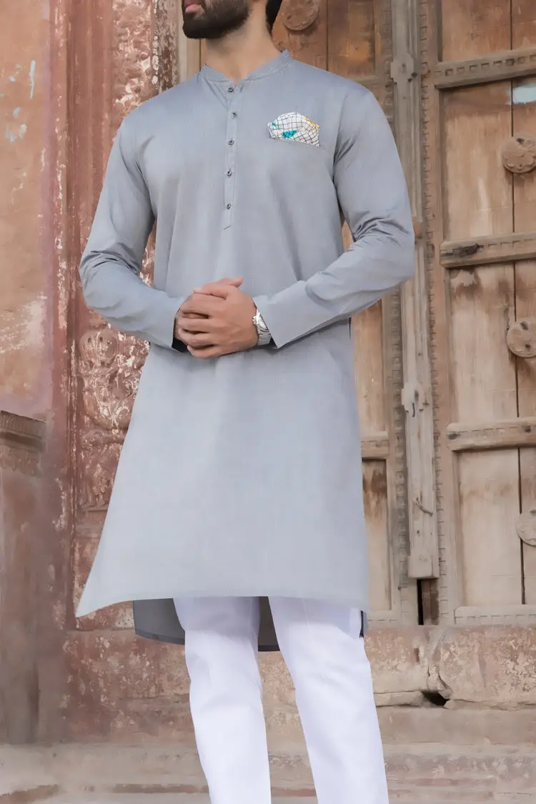 Grey Cotton Kurta - Al-K-782 1