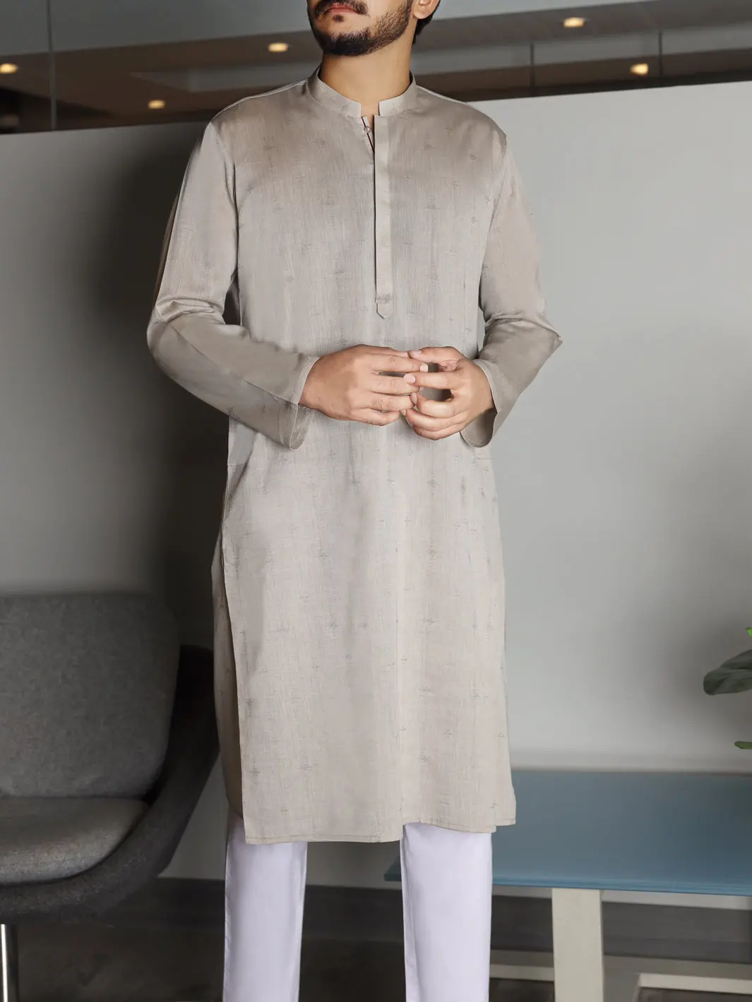 Light Gray Cotton Kurta - Al-K-812 1