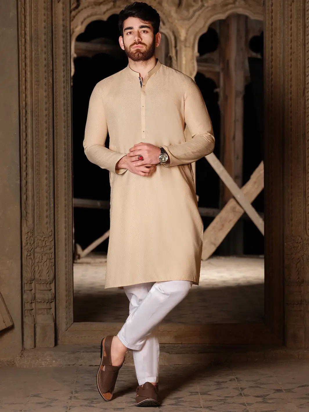 Beige Blended Kurta - Al-K-865 1
