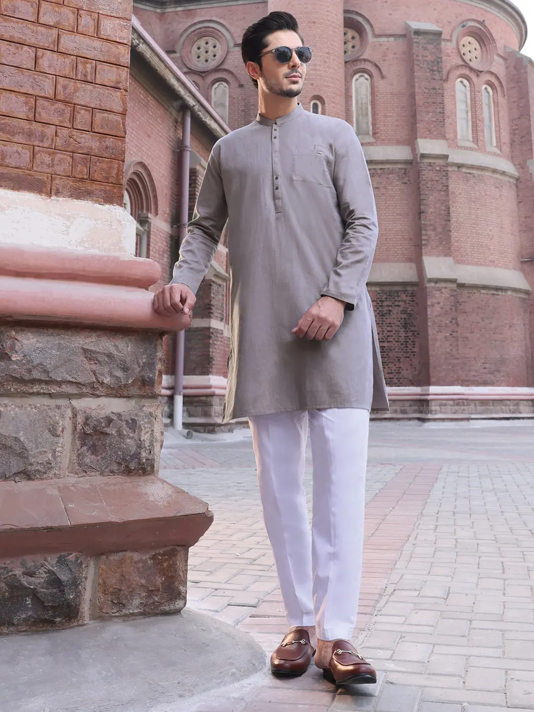 Grey Cotton Kurta - Al-K-887 1