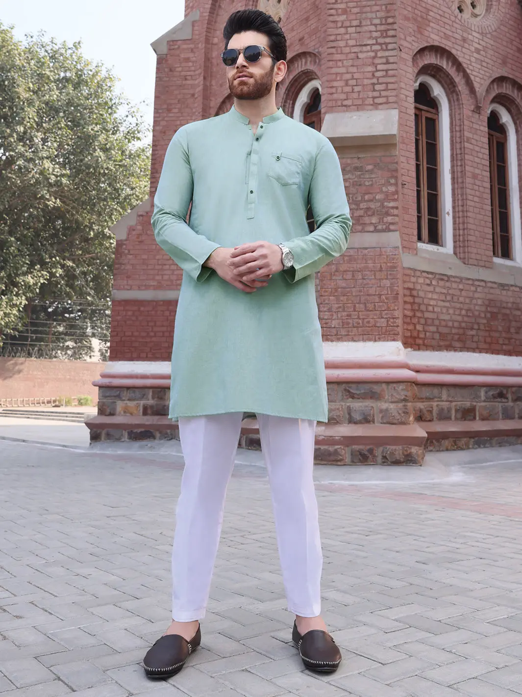 Light Green Cotton Kurta - Al-K-888 1