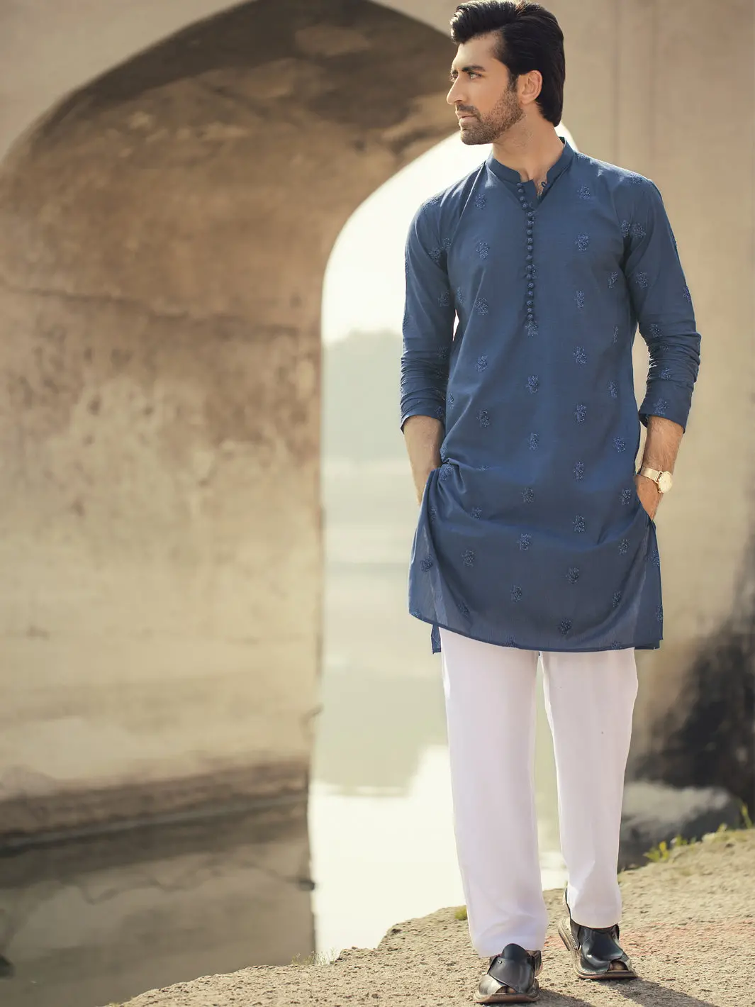 Blue Cotton Kurta - Al-K-914B 1