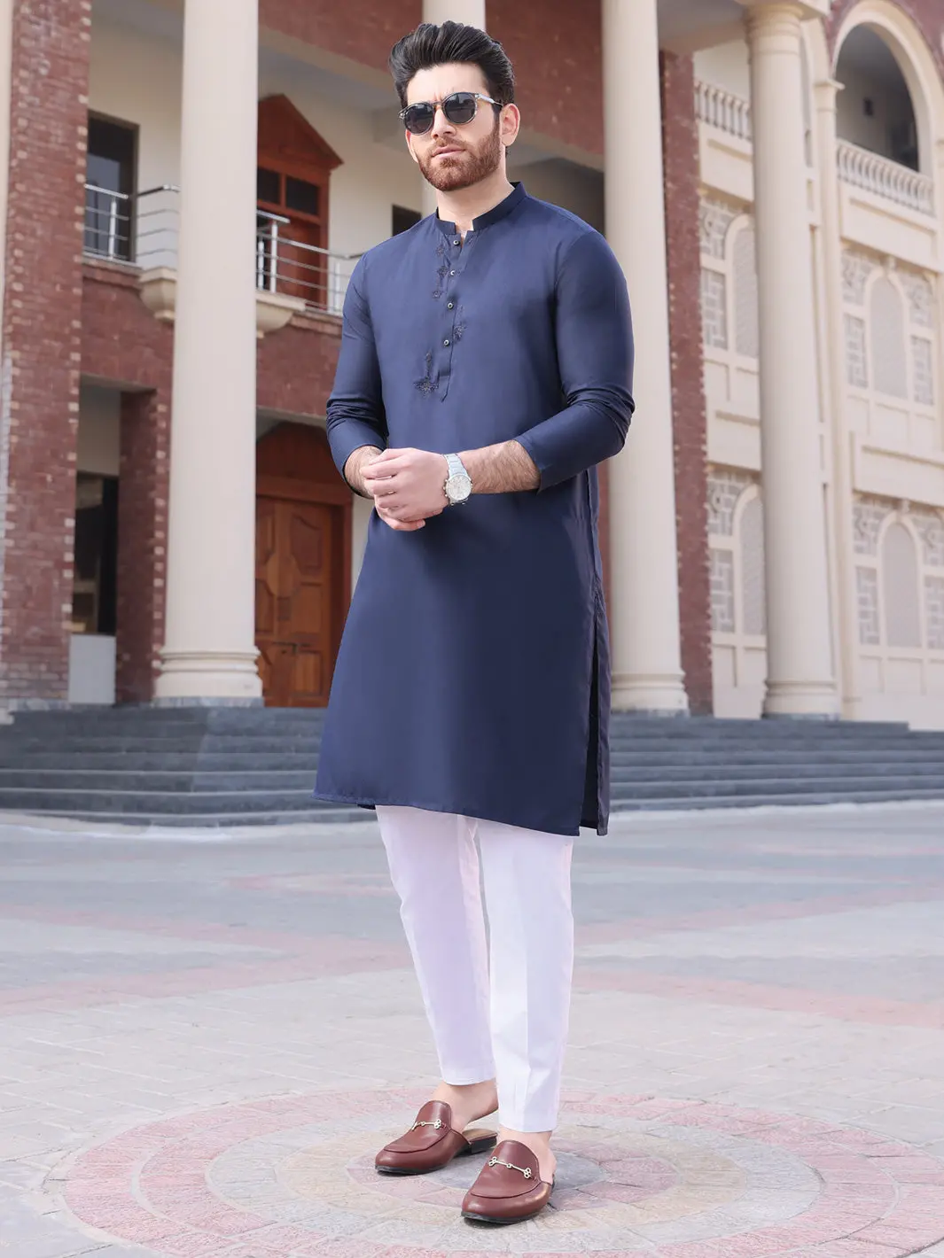 Navy Blue Blended Kurta - Al-K-917 1