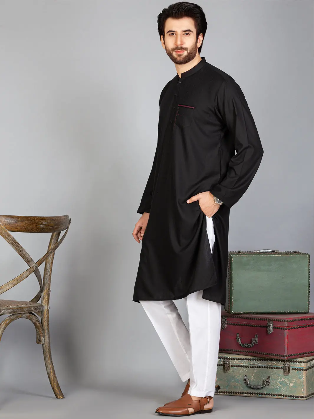 Black Blended Kurta - Al-K-918 1