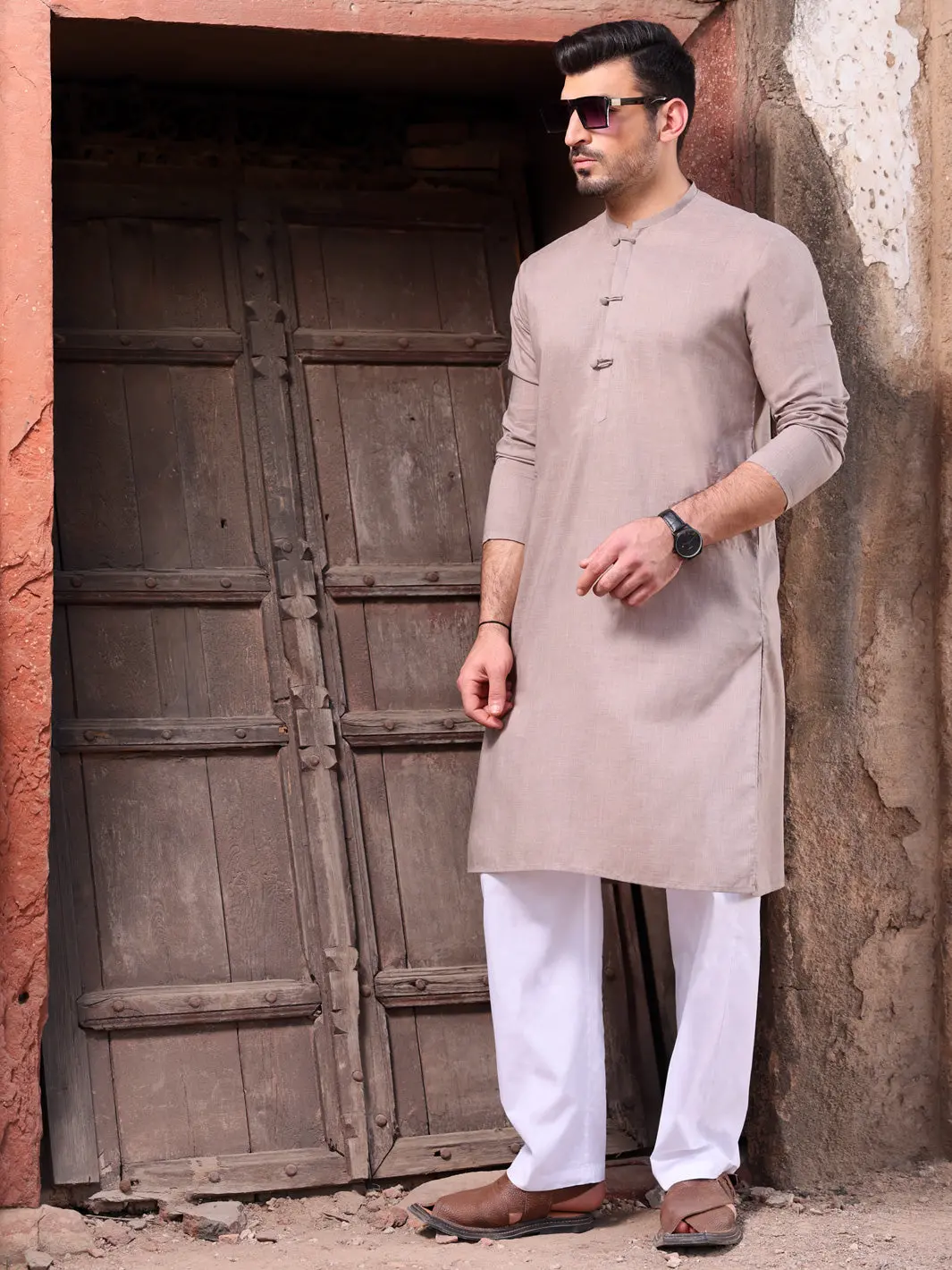 Light Brown Blended Kurta - Al-K-928 1