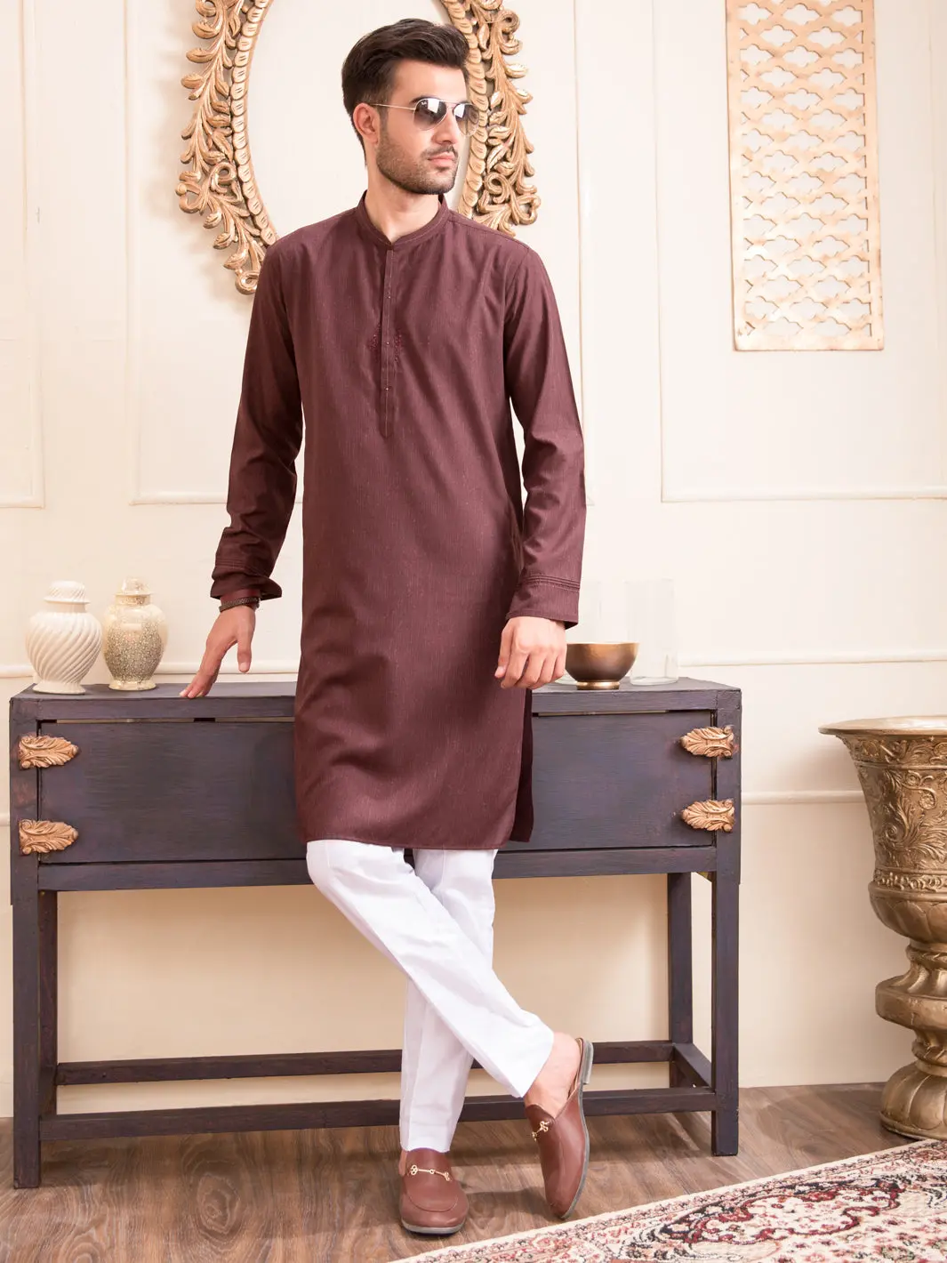 Burgundy Blended Kurta - Al-K-932 1