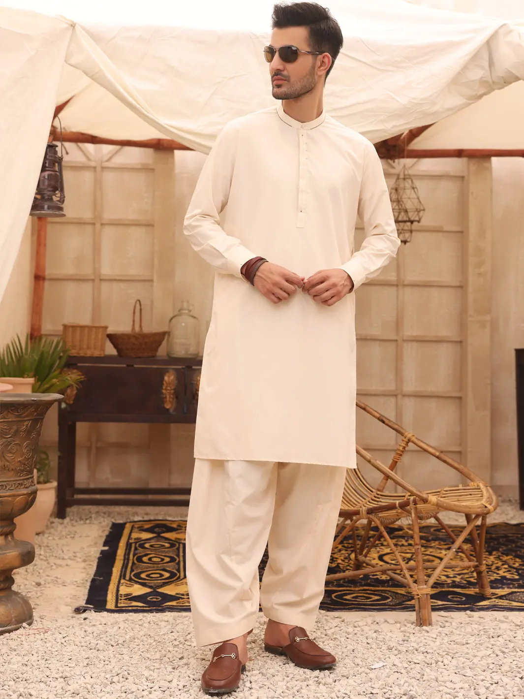 Cream Blended Kameez Shalwar - Al-Ks-2630 1