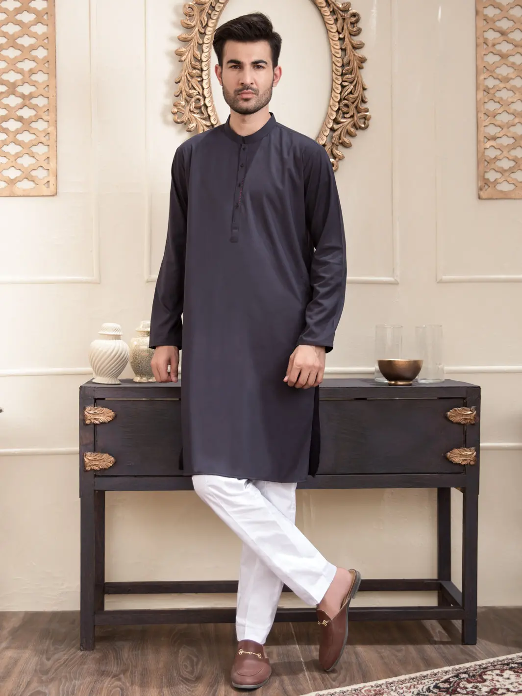Dark Grey Blended Kurta - Al-K-936 1