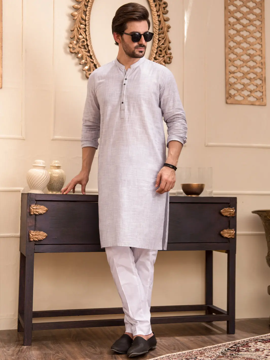 Light Grey Blended Kurta - Al-K-946 1