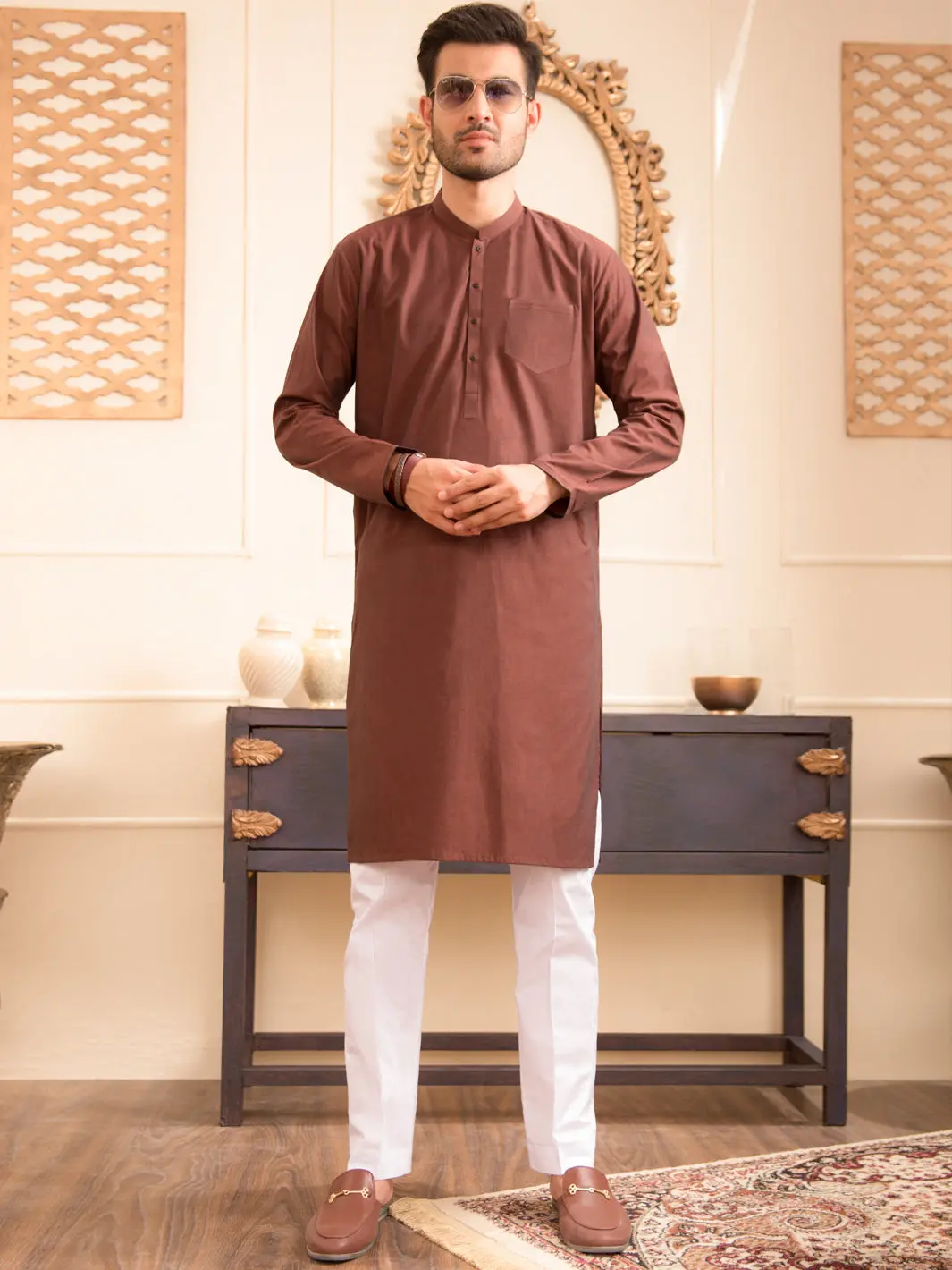 Brown Cotton Kurta - Al-K-947 1