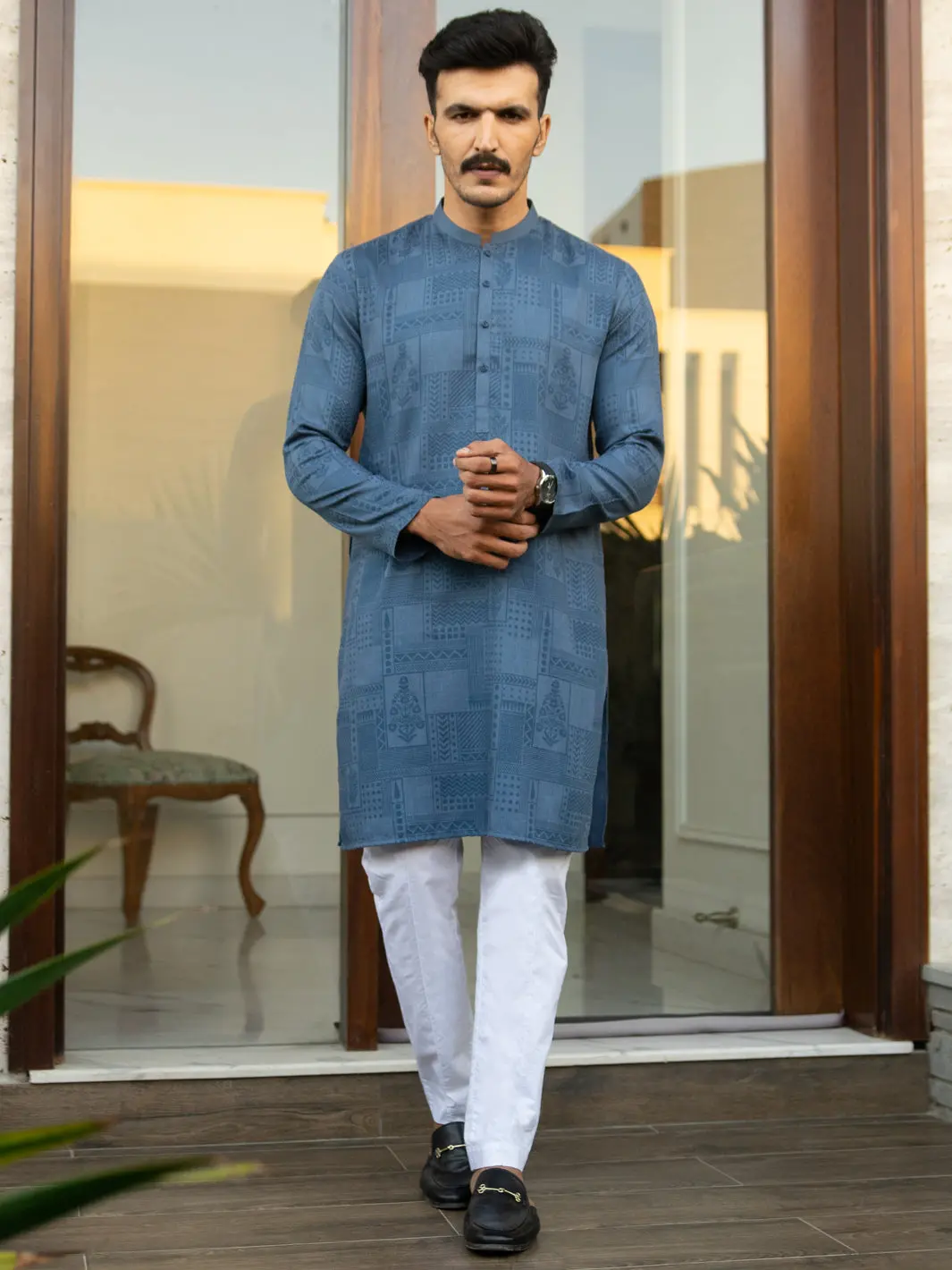 Blue Textured Kurta - Al-K-968 1