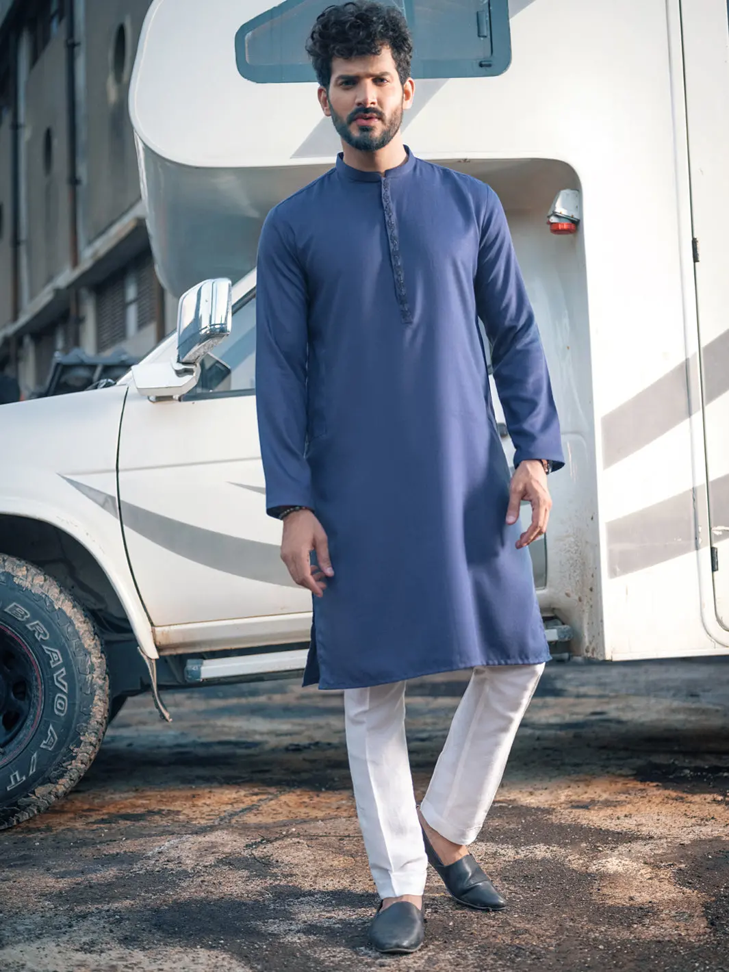 Blue Textured Kurta - Al-K-975 1