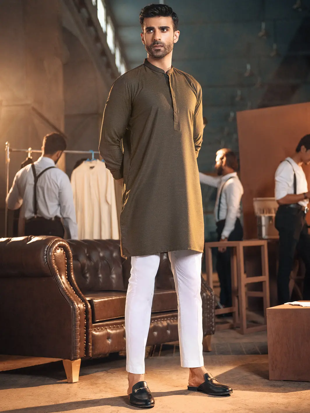 Olive Textured Kurta - Al-K-978 1