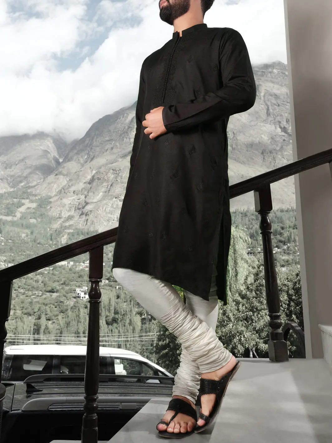 Black Cotton Silk Formal Kurta - Al-K-Sp-025A 1