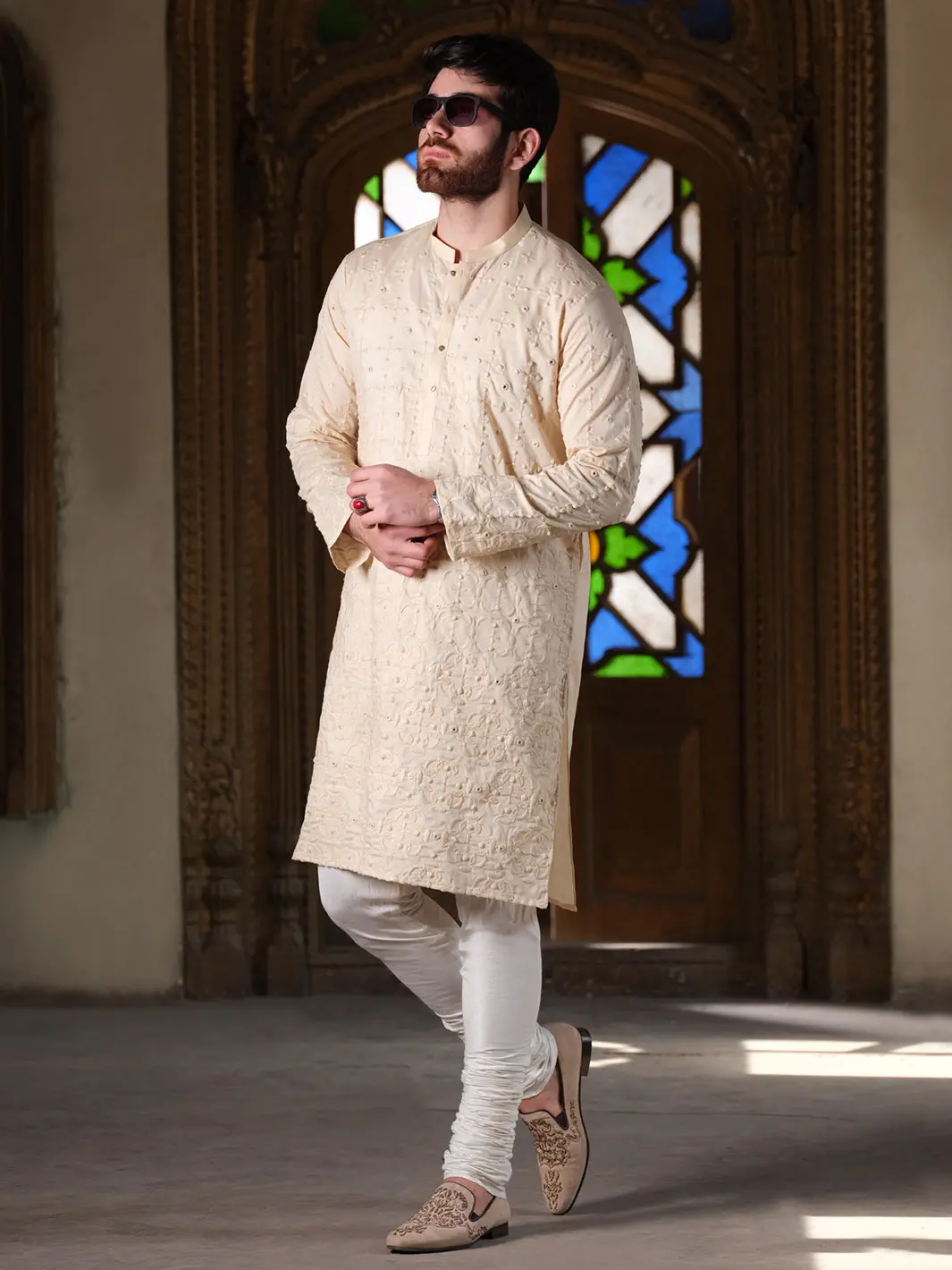 Cream Blended Formal Kurta - Al-K-Sp-027 1