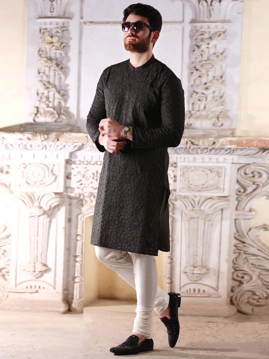Black Blended Formal Kurta - Al-K-Sp-029 1