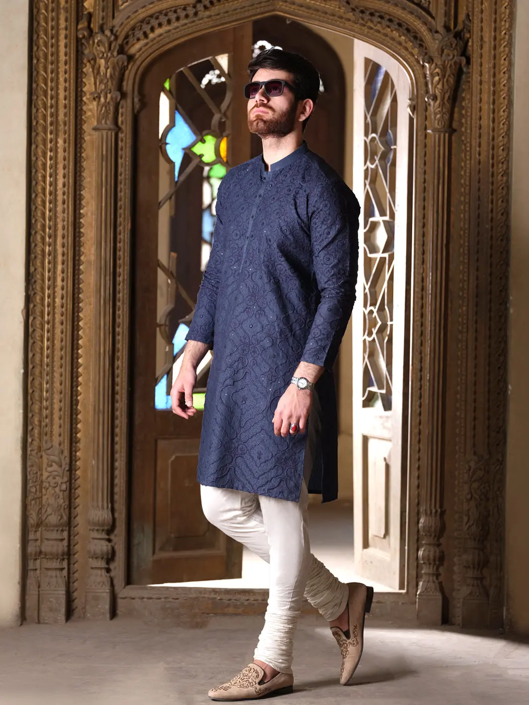 Blue Blended Formal Kurta - Al-K-Sp-030 1