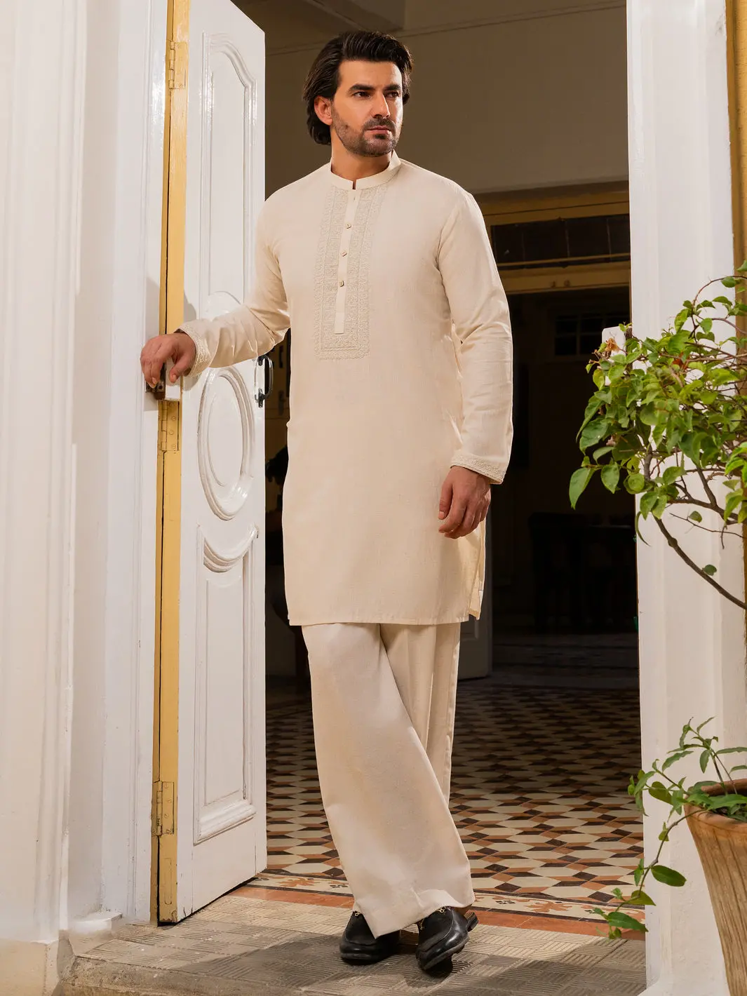 Cream Blended Formal Kurta - Al-K-Sp-062 1