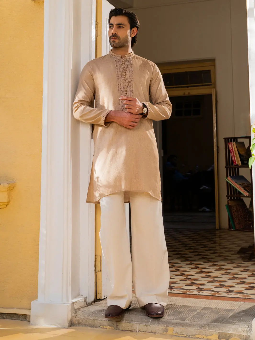 Beige Blended Formal Kurta - Al-K-Sp-064 1