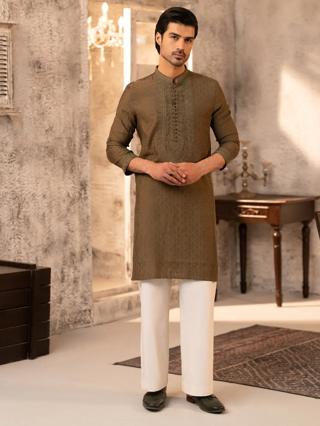 Green Formal Embroidered Kurta - Al-K-Sp-066 1