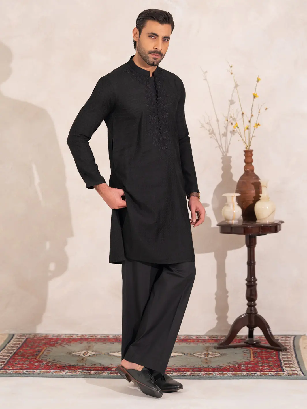 Black Formal Embroidered Kurta - Al-K-Sp-067 1